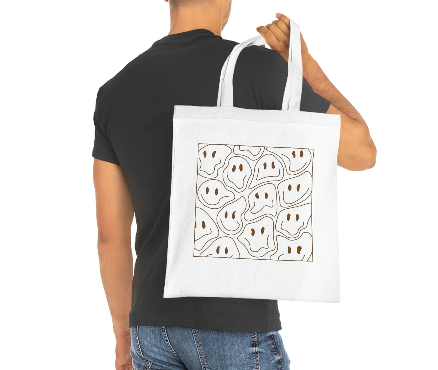 DISTORTED SMILEY FACE Cotton Tote