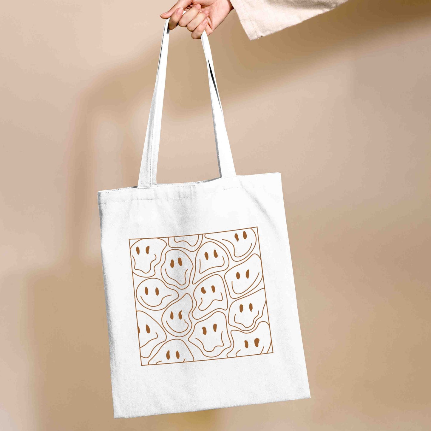 DISTORTED SMILEY FACE Cotton Tote