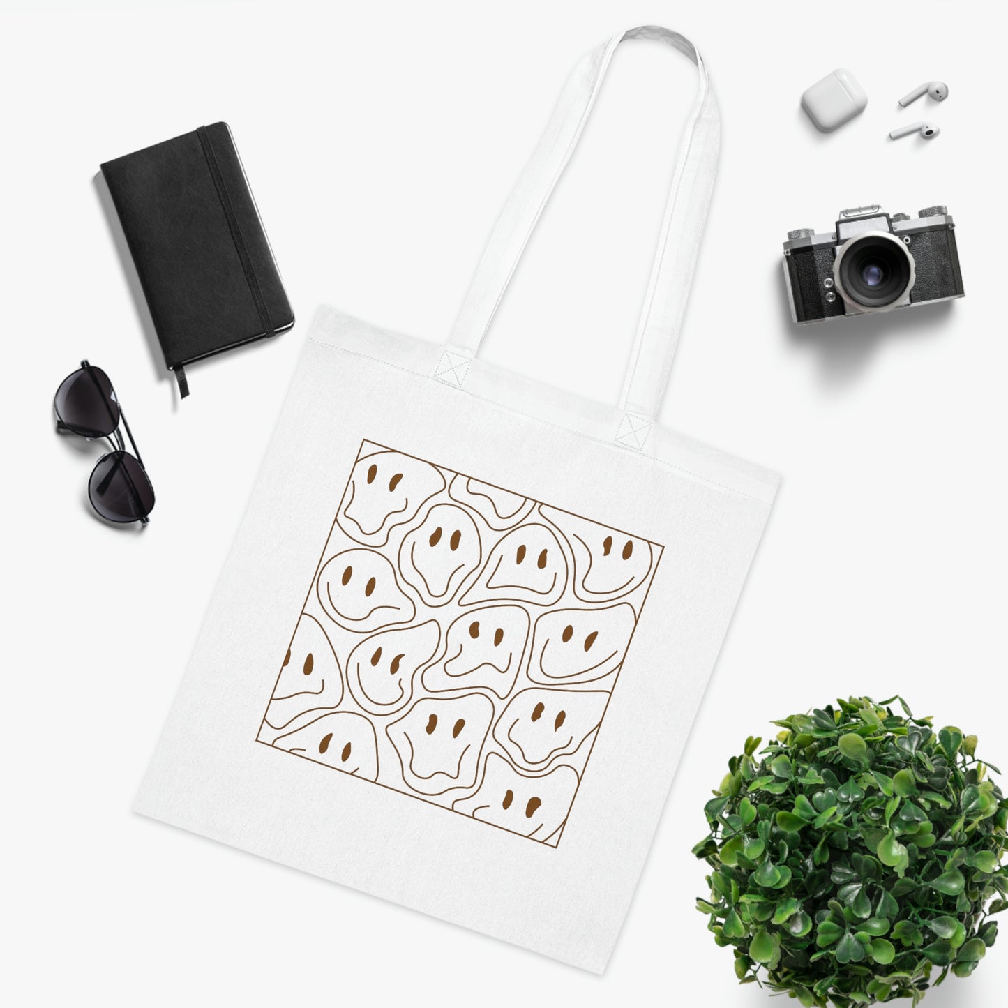 DISTORTED SMILEY FACE Cotton Tote